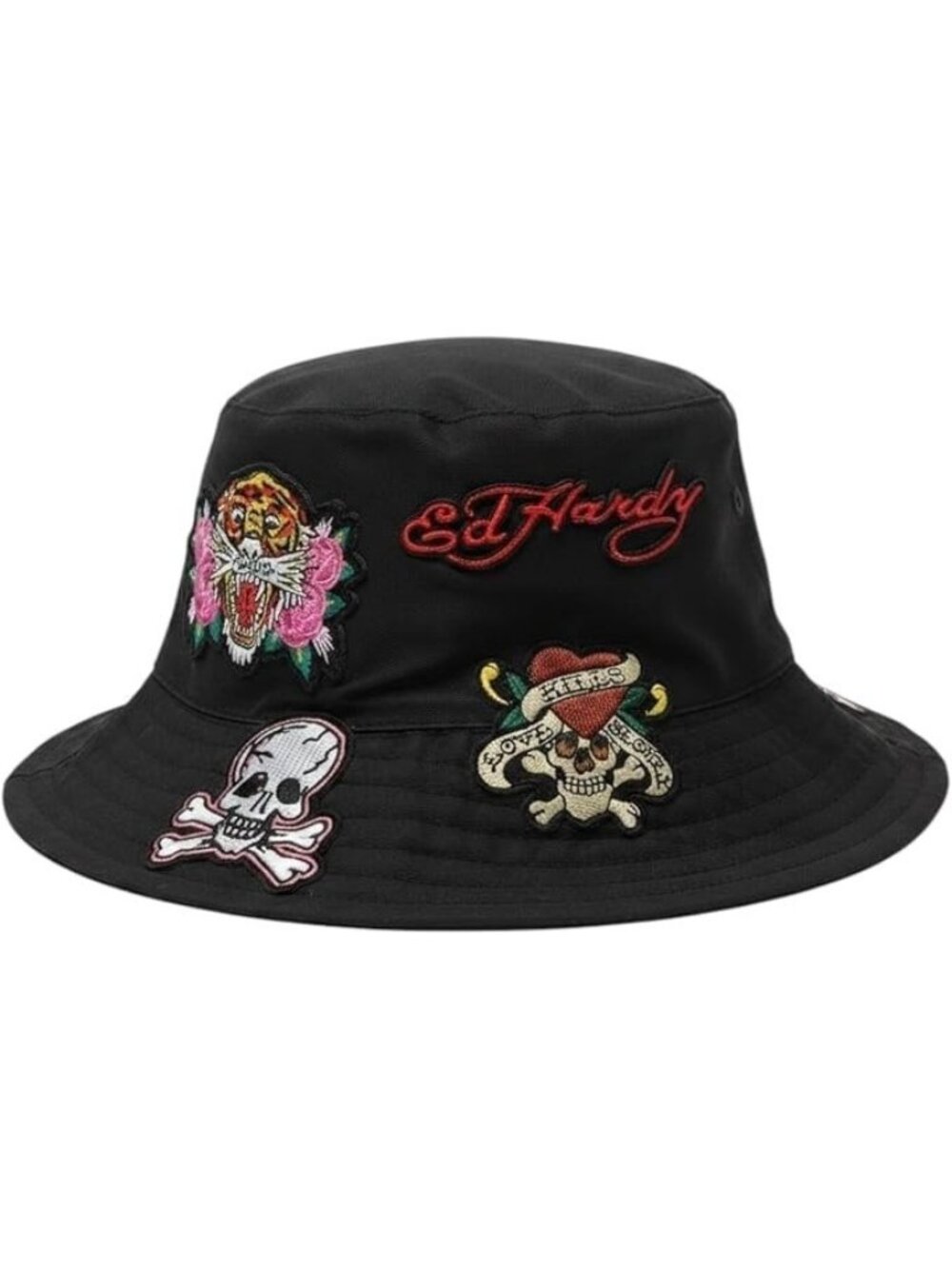 Ed Hardy Wide Brim Bucket Sun Hat Black
